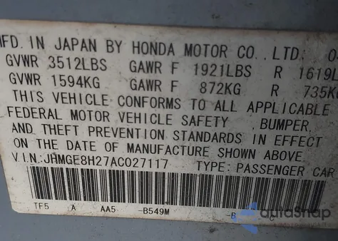 2010 Honda Fit z USA, uszkodzony, nr VIN JHMGE8H27AC027117